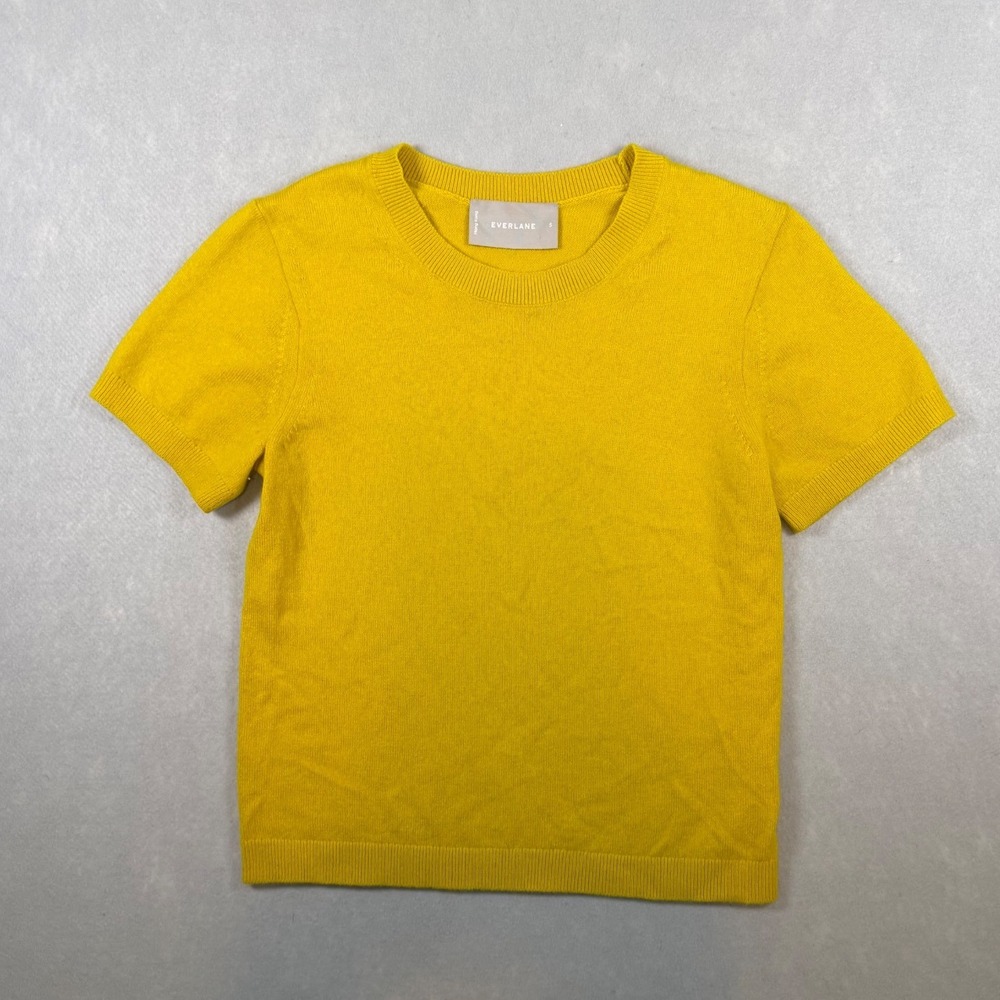 Everlane Womens Short Sleeve Knit Crewneck Sweater Mustard Yellow Size S